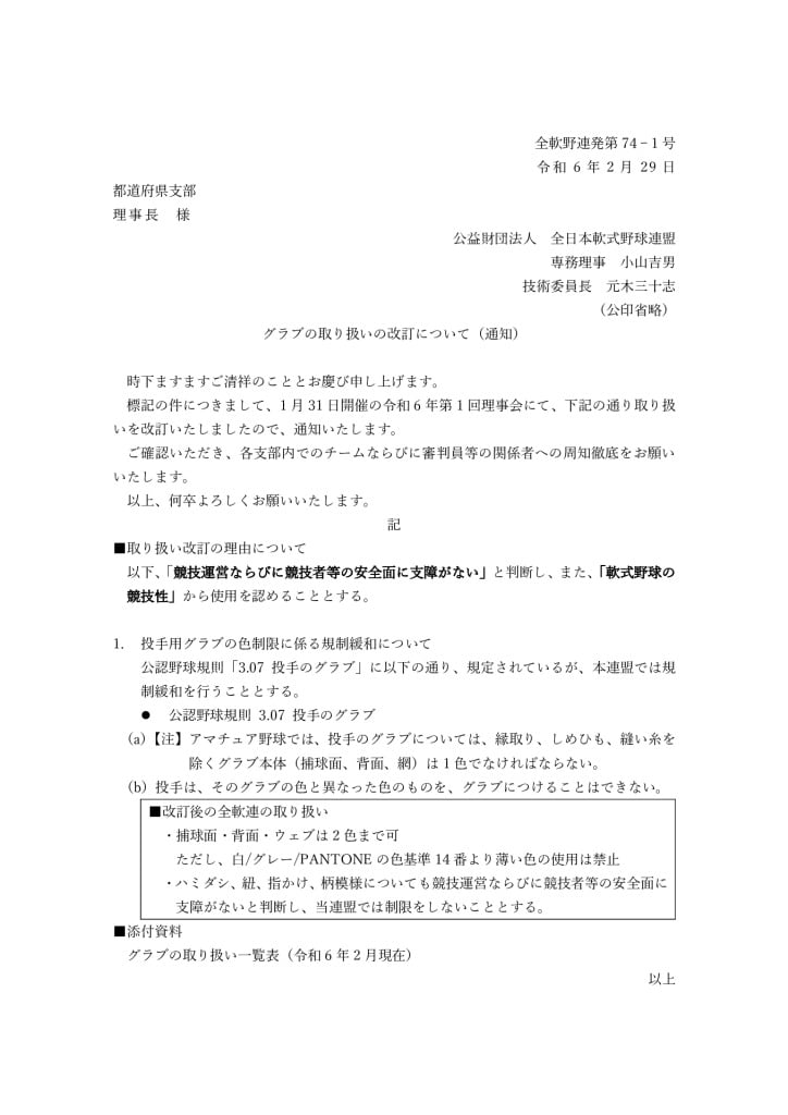 2024発刊文書74ー1号(グラブの取り扱いについて)のサムネイル